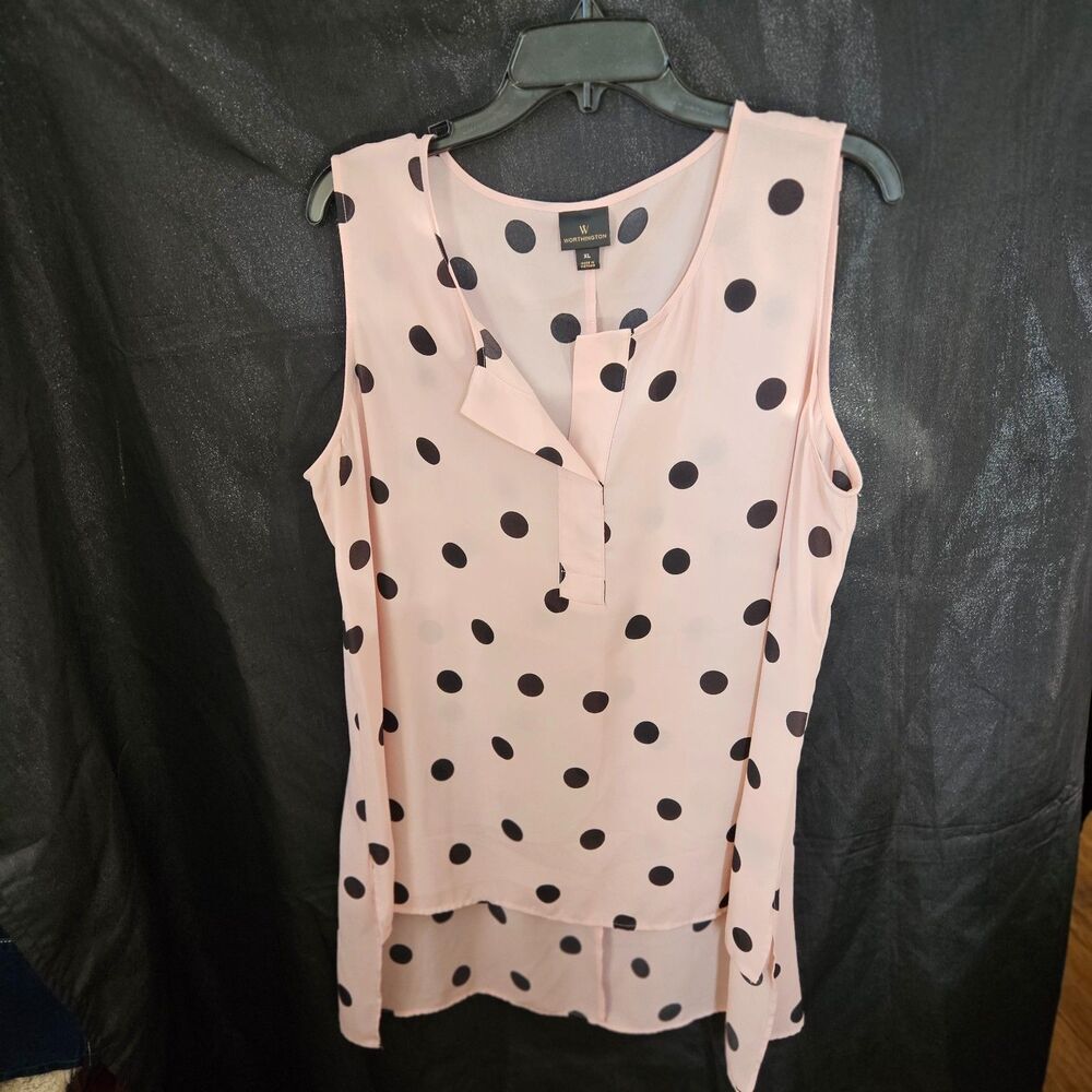 WORTHINGTON Pink with Black Polka Dot Shell Tank XL